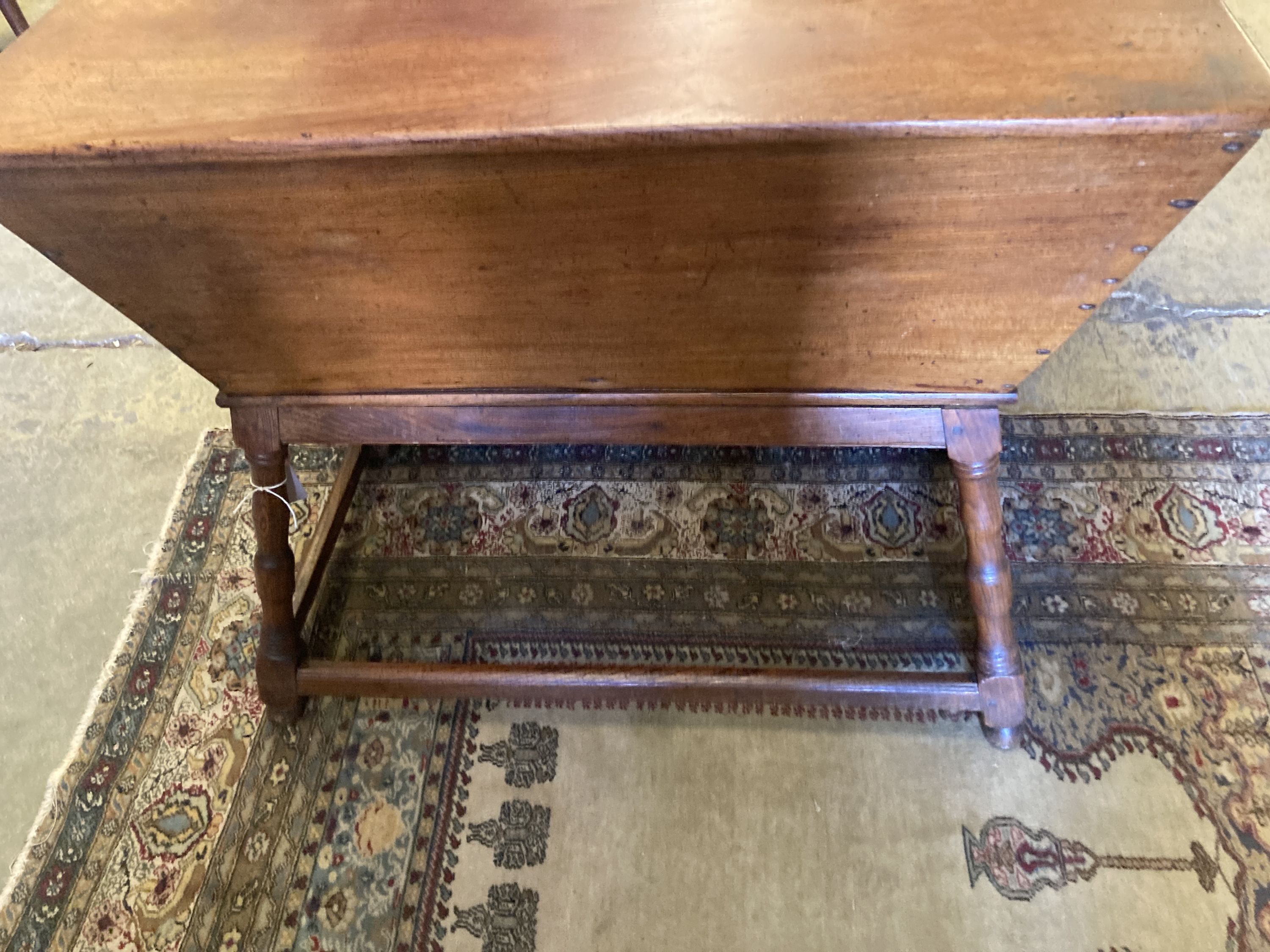 An 18th century elm and fruitwood dough bin, length 90cm, depth 47cm, height 76cm